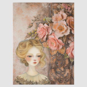 Romantic Victorian Girl & Vintage Rustic Florals Tissue Paper