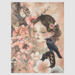 Romantic Victorian Girl & Vintage Rustic Florals Tissue Paper