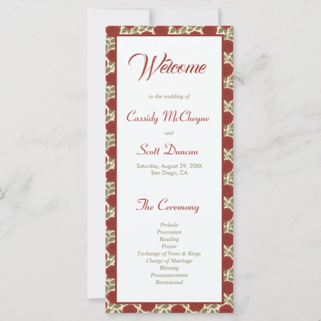 Romantic Victorian Red Rose Wedding Program (Front)
