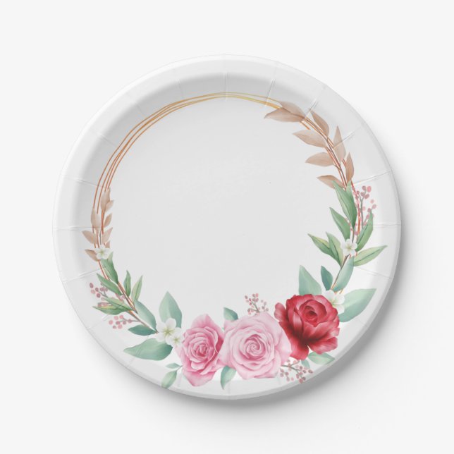 Romantic Victorian Rose Garden Paper Plate (Front)