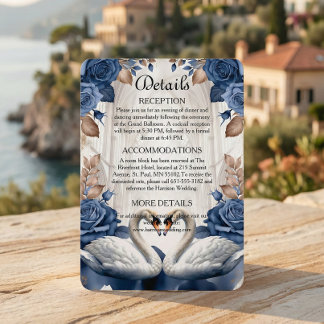 Romantic Victorian Swan & Navy Rose Garden Enclosure Card
