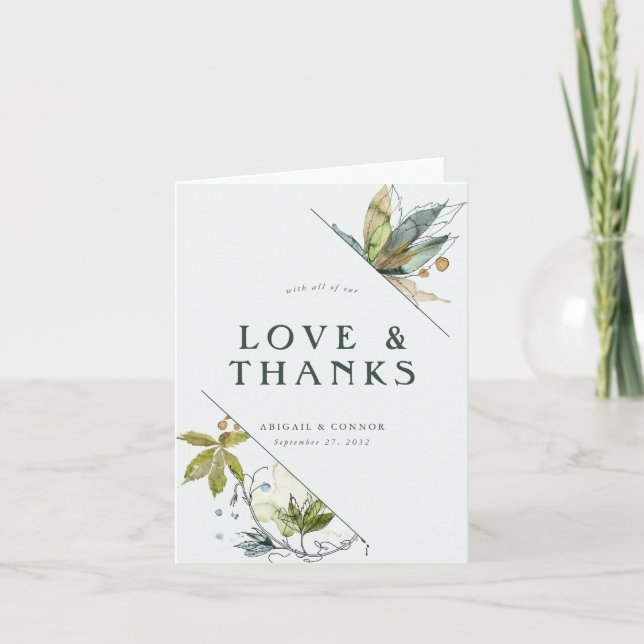 Romantic Vines Minimal Garden Green Blue Thank You Card (Front)