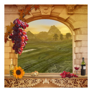 Romantic Vineyard (Wedding) Vintage Painting Photo Print