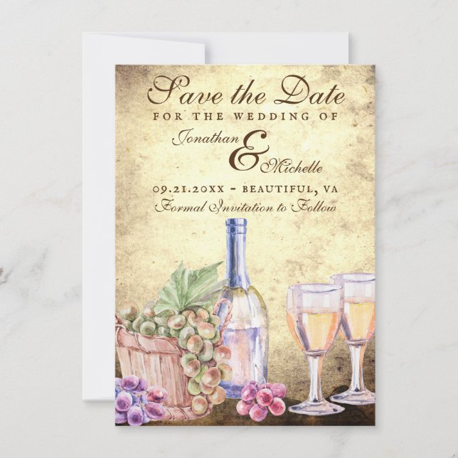 Romantic Vineyard Winery Wine Wedding Save The Date (Front)