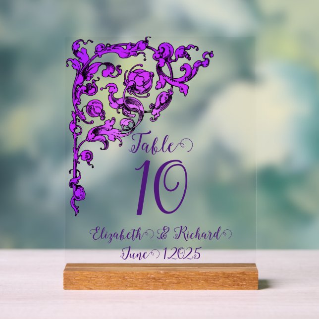 Romantic, Vintage, Antique Purple Table Number Acrylic Sign (Neutral)