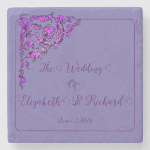 Romantic, Vintage, Antique Purple Wedding Stone Coaster
