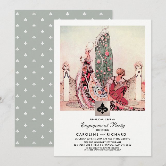 Romantic Vintage Art  Engagement Party Invitations (Front/Back)