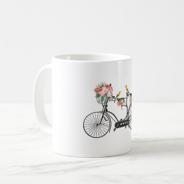 Romantic Vintage Bicycle Flowers & Birds Coffee Mug (Front Left)
