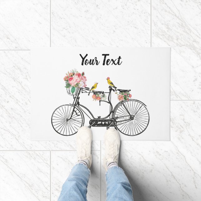 Romantic Vintage Bicycle Flowers & Birds Doormat (Indoor)