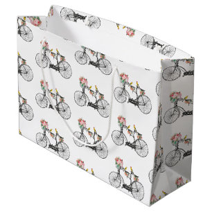 Romantic Vintage Bicycle Flowers & Birds Large Gift Bag