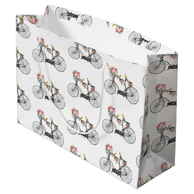 Romantic Vintage Bicycle Flowers & Birds Large Gift Bag (Back Angled)