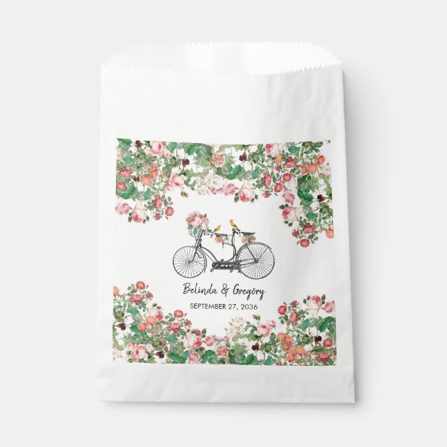 Romantic Vintage Bicycle Flowers & Birds Wedding  Favour Bags (Front)