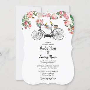 Romantic Vintage Bicycle Flowers & Birds Wedding Invitation