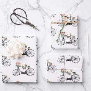 Romantic Vintage Bicycle Flowers & Birds Wrapping Paper Sheet