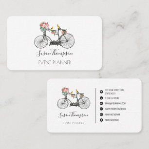 Romantic Vintage Bicycle Flowers Event Planner Business Card