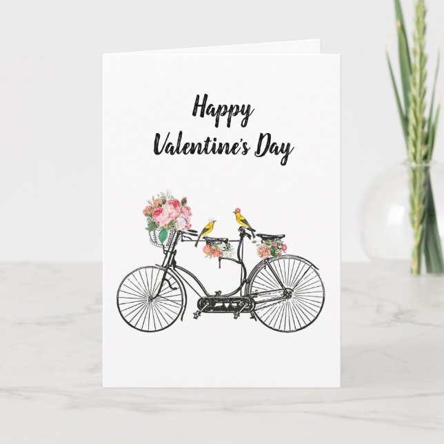 Romantic Vintage Bicycle Flowers Valentine's Day Holiday Card (Front)