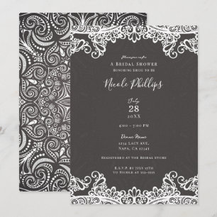 Romantic Vintage Boho Lace Brown Bridal Shower Invitation