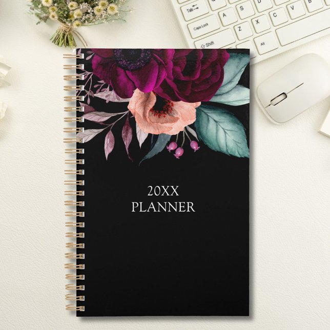 Romantic Vintage Boho Purple Flowers 2026 Planner (In situ)