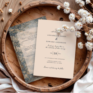 Romantic Vintage Botanical Blue Beige tapestry Invitation