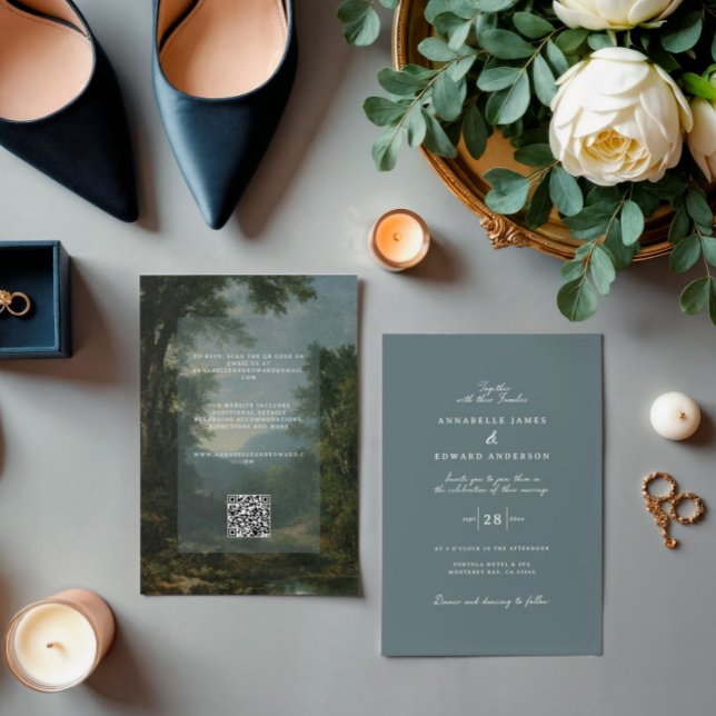 Romantic Vintage Botanical Dusty Blue tapestry Invitation (Creator Uploaded)