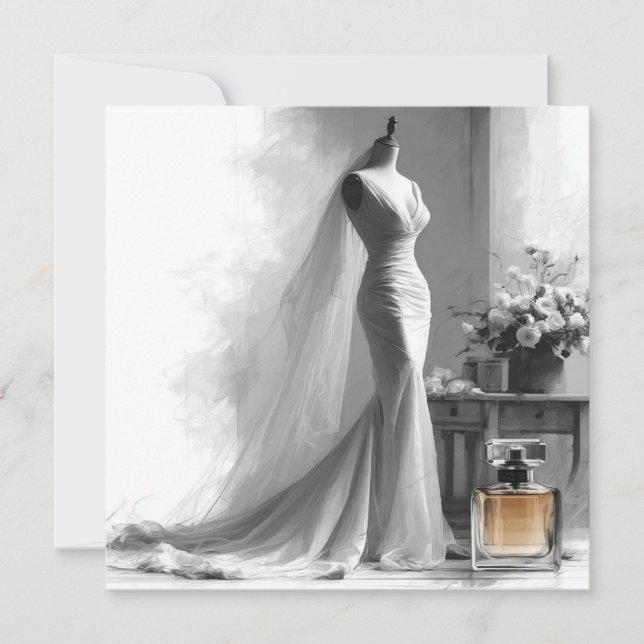 Romantic Vintage Bridal Sketch Wedding Invitation  (Front)