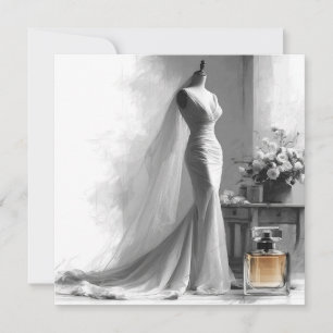 Romantic Vintage Bridal Sketch Wedding Invitation 