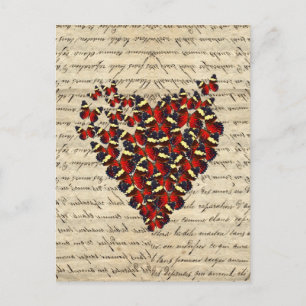 Romantic Vintage butterfly heart Postcard