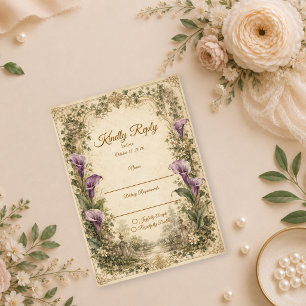 Romantic Vintage Calla Lily Wedding RSVP Card