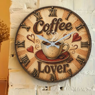 Romantic Vintage Coffee Kitchen Decor Large Clock
