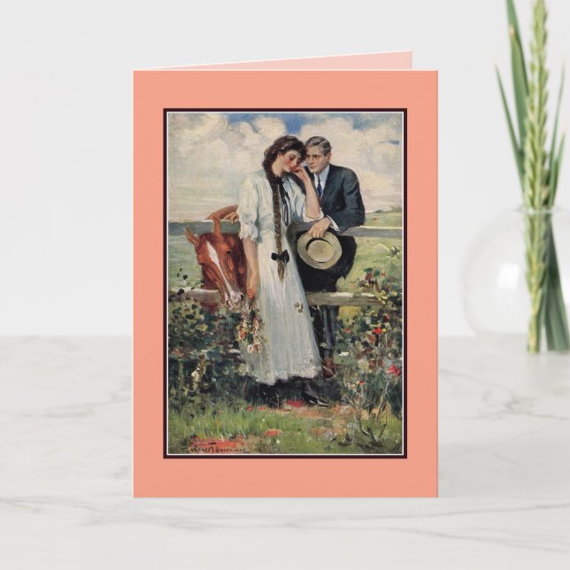 Romantic vintage couple and horse painting card (Front)