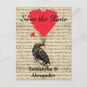 Romantic vintage crow save the date announcement postcard