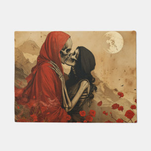 Romantic vintage Death Kiss Skeleton in love Doormat