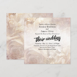 Romantic, Vintage Floral Bold Typography Wedding Invitation