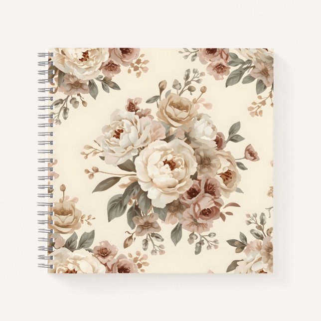 Romantic Vintage Floral Bouquet Pattern Notebook (Front)
