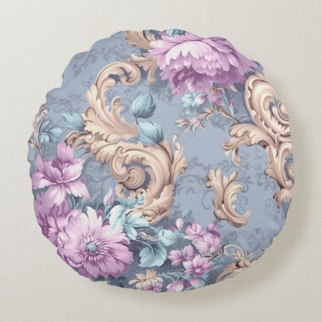 Romantic & Vintage Floral Pattern Round Cushion (Front)