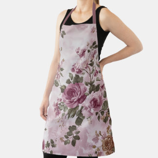 Romantic Vintage Floral Rose Pink Watercolor  Apron