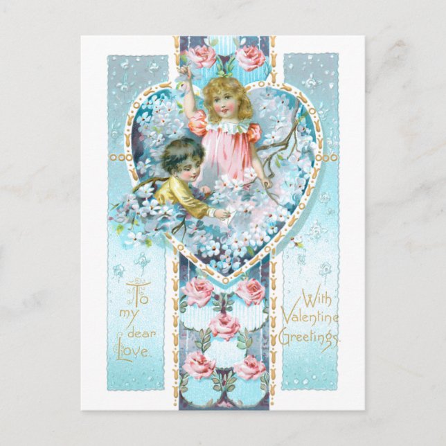 Romantic Vintage Floral Valentine Postcard (Front)