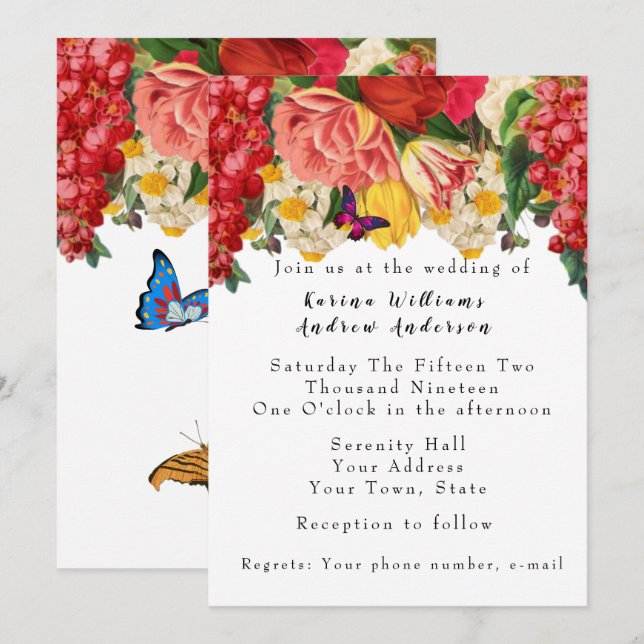 Romantic Vintage Floral Wedding Invitation (Front/Back)