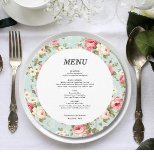 Romantic Vintage Floral Wedding Round Menu Card