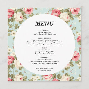 Romantic Vintage Floral Wedding Round Menu Card