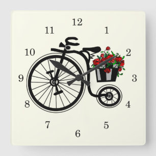Romantic Vintage Flowers Bike - Square Wall Clock