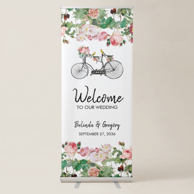Romantic Vintage Flowers Wedding Welcome Sign (Front)