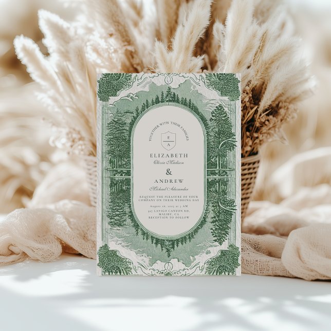 Romantic Vintage Forest Landscape with Mountains Invitation (Creator Uploaded)