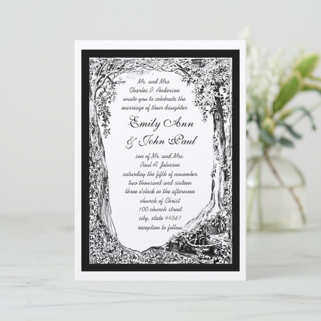 Romantic Vintage Forest Tree Arch Invitation (Standing Front)