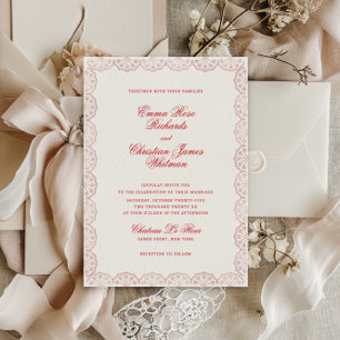 Romantic Vintage Frame Red Blush Wedding Invitation