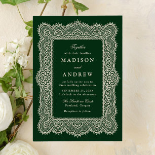Romantic Vintage Green Lace Wedding Invitation