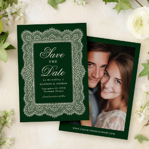 Romantic Vintage Green Lace Wedding Save The Date