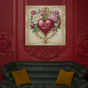 Romantic Vintage Heart with Roses Art 💕 Canvas Print