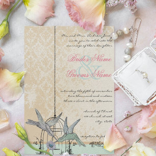 Romantic Vintage Hummingbird Birdcage Wedding Invitation