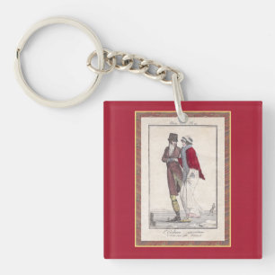 Romantic Vintage Ice Skating Scene Elegant Couple Key Ring